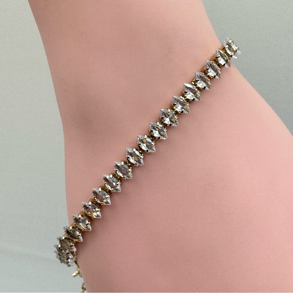 New Vince Camuto Gold Tone Marquise Crystal Tennis Bracelet Adjustable